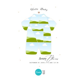 Newborn Photo Collage Template: Baby Boy Birth Stats (Canva Editable, Digital Download)