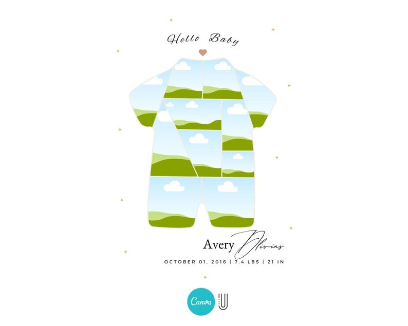 Newborn Photo Collage Template: Baby Boy Birth Stats (Canva Editable, Digital Download)