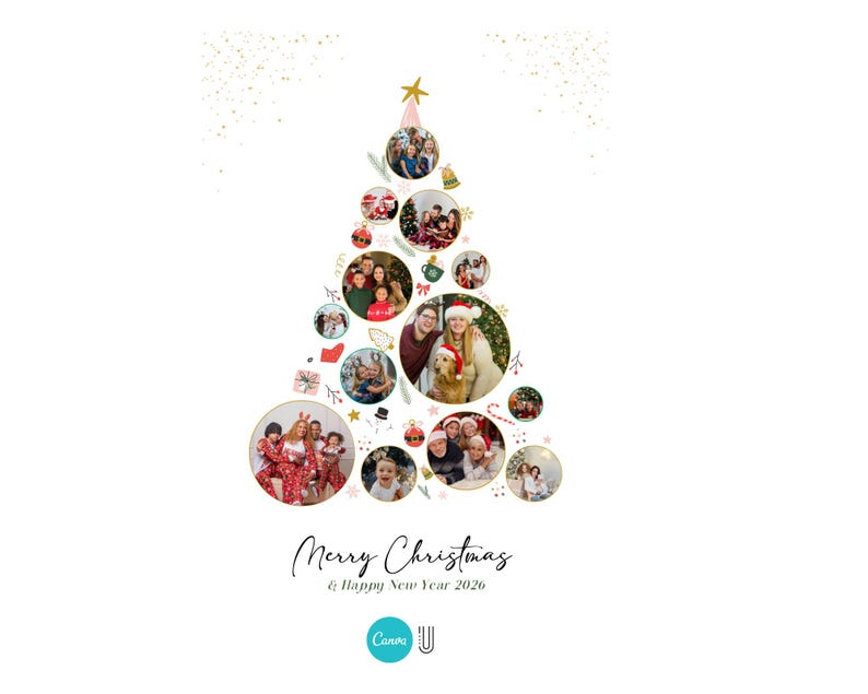 Custom Christmas Photo Collage: Xmas Tree Gift (Canva Template)