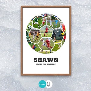 Soccer Photo Collage | Sport Photo Collage Gift | Senior Night Gifts for Football Girl Team | Coach Gift | Football Shape Collage for Kids