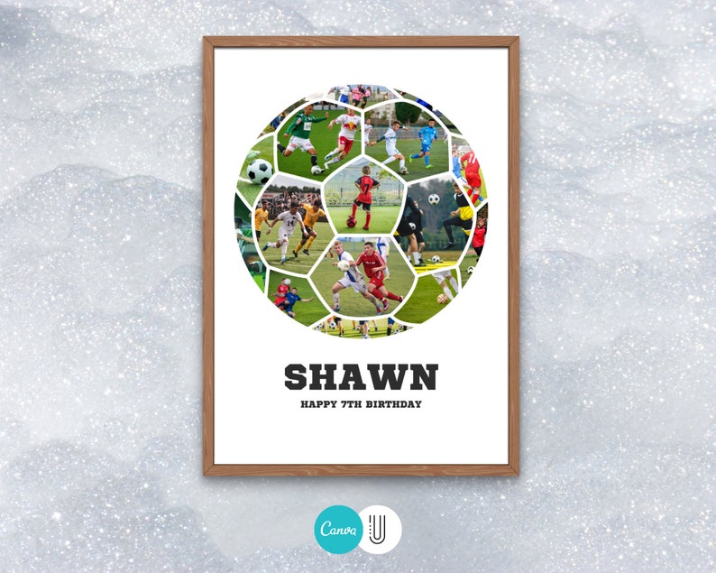 Soccer Photo Collage | Sport Photo Collage Gift | Senior Night Gifts for Football Girl Team | Coach Gift | Football Shape Collage for Kids