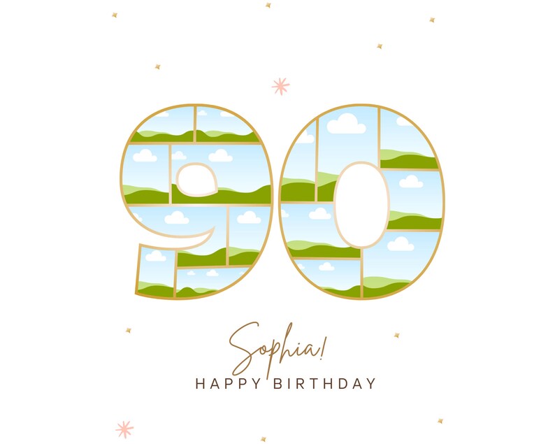 90th Birthday Photo Collage: Canva Frames Number Template (Digital Download)