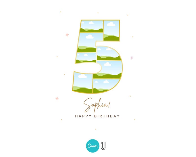 5th Birthday Photo Collage Gift: Personalized Number Five Keepsake (Digital Download)