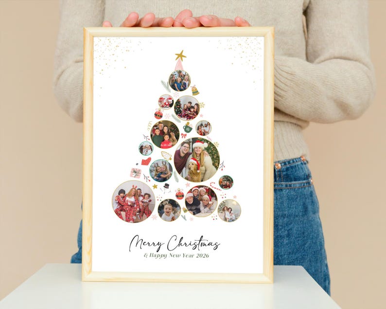 Custom Christmas Photo Collage: Xmas Tree Gift (Canva Template)