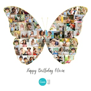Custom Butterfly Photo Collage: Personalized Birthday Gift (Digital Download)