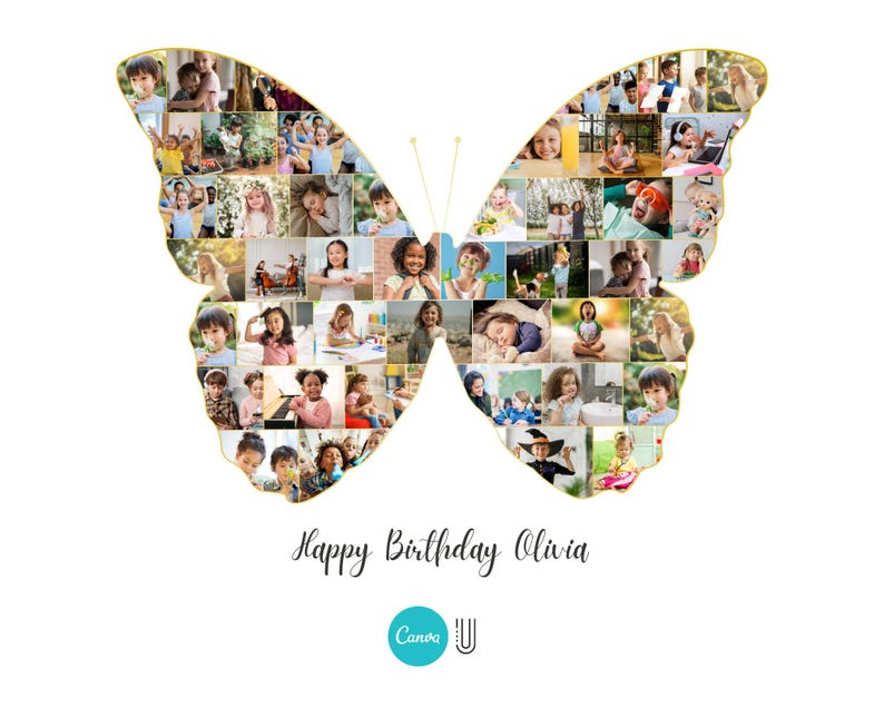 Custom Butterfly Photo Collage: Personalized Birthday Gift (Digital Download)