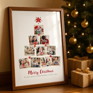 Custom Christmas Photo Collage: Xmas Tree Gift (Canva Template)