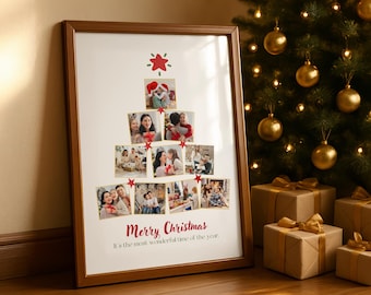 Custom Christmas Photo Collage: Xmas Tree Gift (Canva Template)