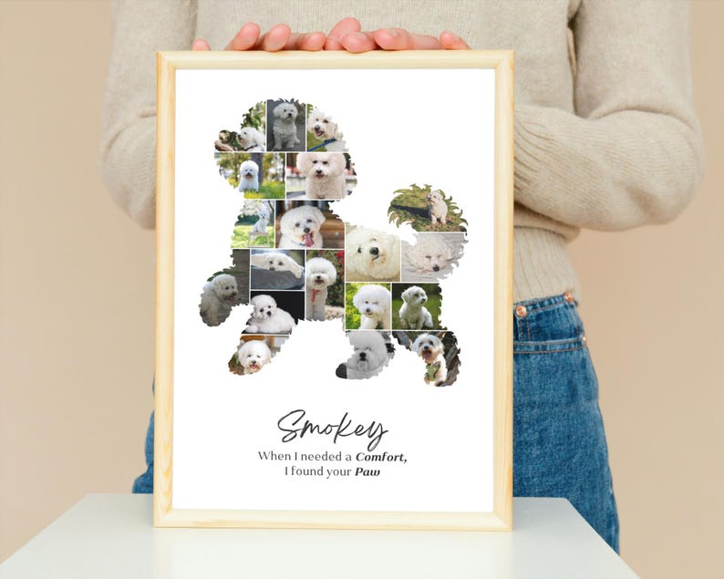 Personalized Bichon Frisé Photo Collage - Dog Pet Memorial Gift - Custom Made with Your Digital Pictures