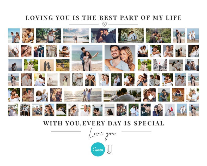 70 Photo Collage Template, Modern Grid Design (Digital Download Canva Template), Easy to Use