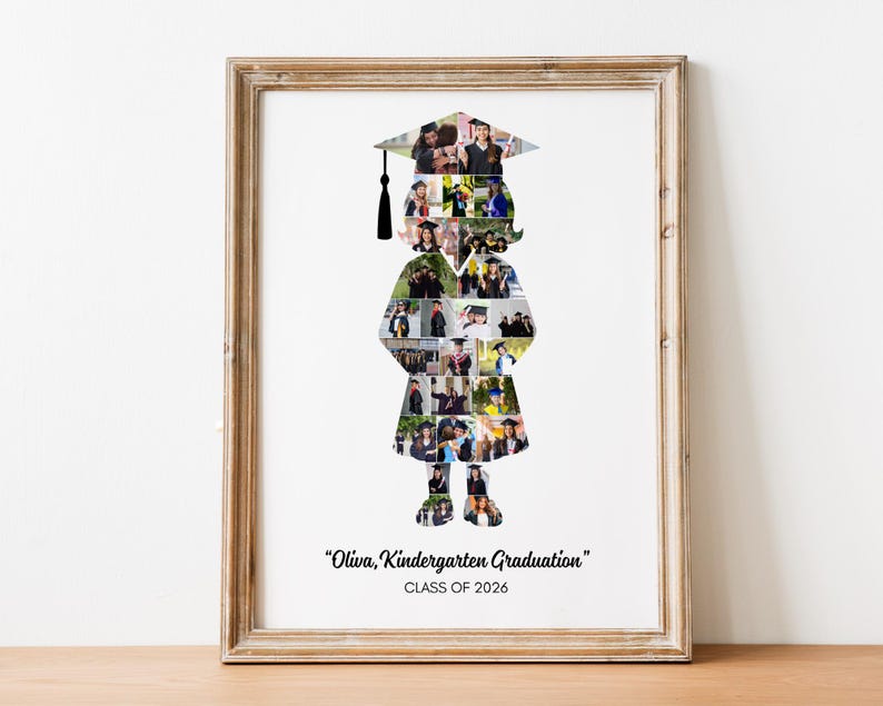 Little Girl Kindergarten Graduation Photo Collage Editable Canva Template (Digital Download)