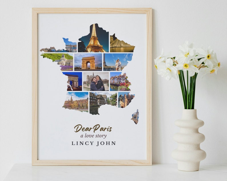 France Map Photo Collage: Paris Love Story, Honeymoon Gift (Digital Download)