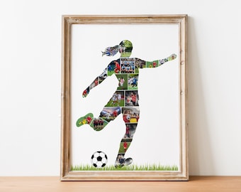 Female Soccer Player Photo Collage – Editable Women’s Football Poster – Personalized Girls Soccer Gift