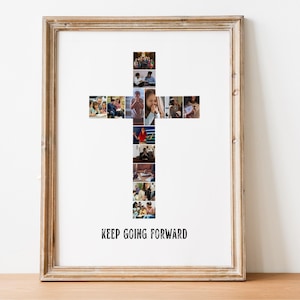 Collage de fotos personalizado con cruz, regalo de bautismo o bautizo de bebé, regalo de confirmación cristiana imprimible para niños o niñas, descarga digital