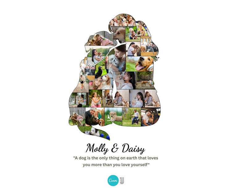 Custom Dog Photo Collage Template, Dog and Girl Photo Collage Gift, Dog Lover Memorial, Custom Pet Collage
