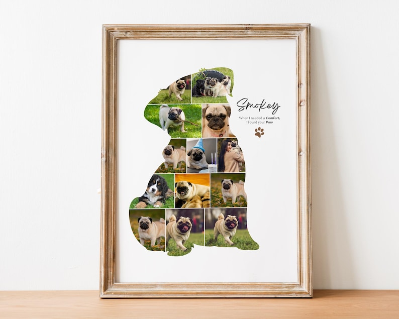 Custom Pug Photo Collage Gift: Dog Memorial (Canva Template)