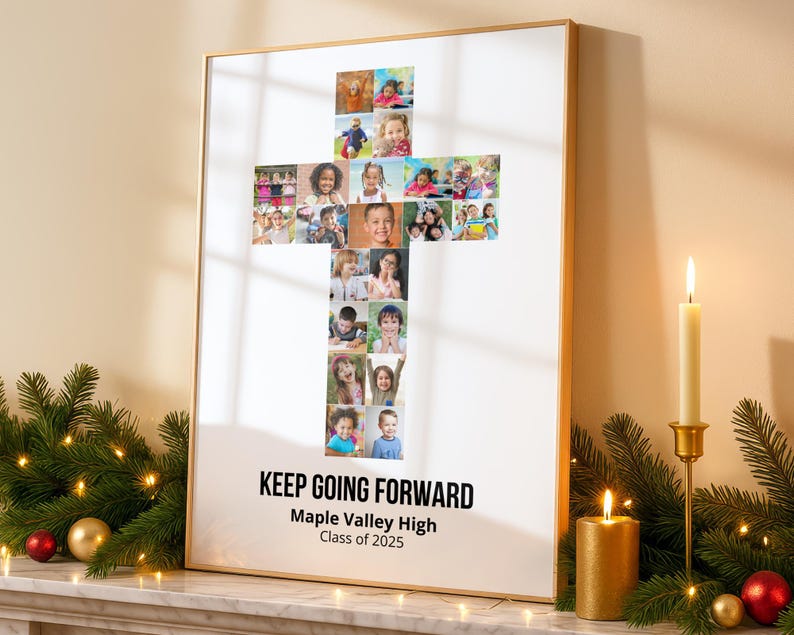 Cross Photo Collage Template: Graduation Keepsake (Canva Editable)