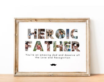Gepersonaliseerde papa fotocollagesjabloon Vaderdagcadeau papa collage bewerkbare canvassjabloon