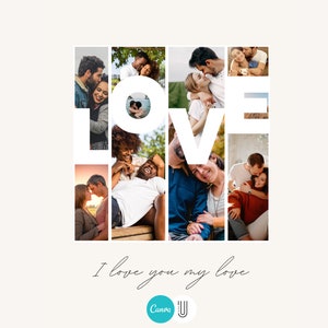 Love Photo Collage Frame, Wedding, Anniversary (Canva Template) image 2