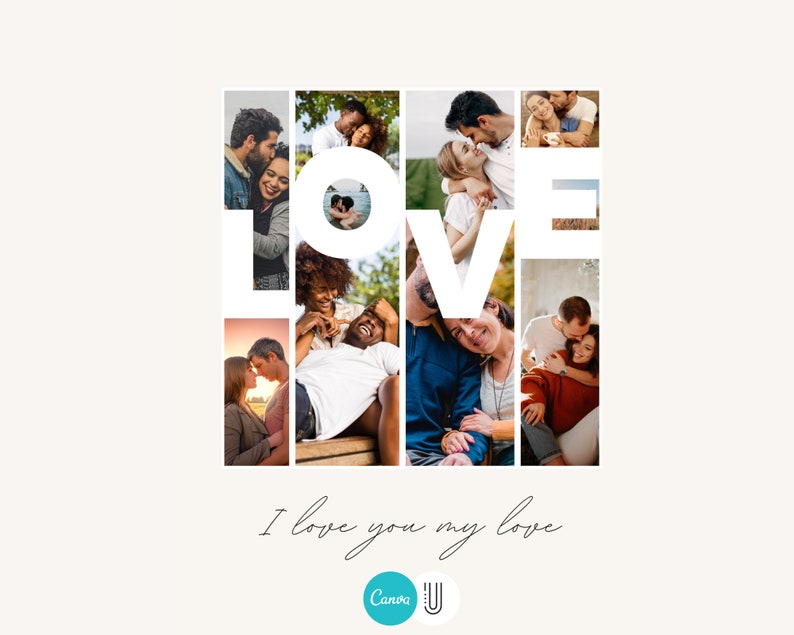 Love Photo Collage Frame, Wedding, Anniversary (Canva Template) image 2