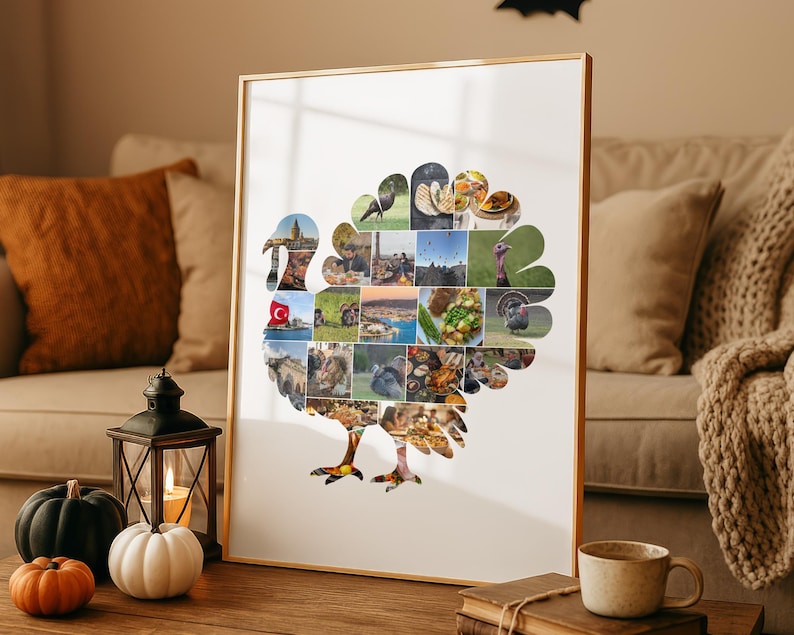 Turkey Photo Collage Canva Template Thanksgiving Family Photo Collage Autumn Fall Turkey Printable Personalized Thanksgiving Gift image 1