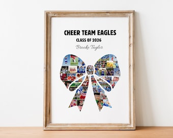 Benutzerdefinierte DIY personalisierte Senior Cheerleader Geschenk CHEER Haarschleife / Band Foto Collage Rahmen bearbeitbare Canva VORLAGE Sport Team Poster Zeichen