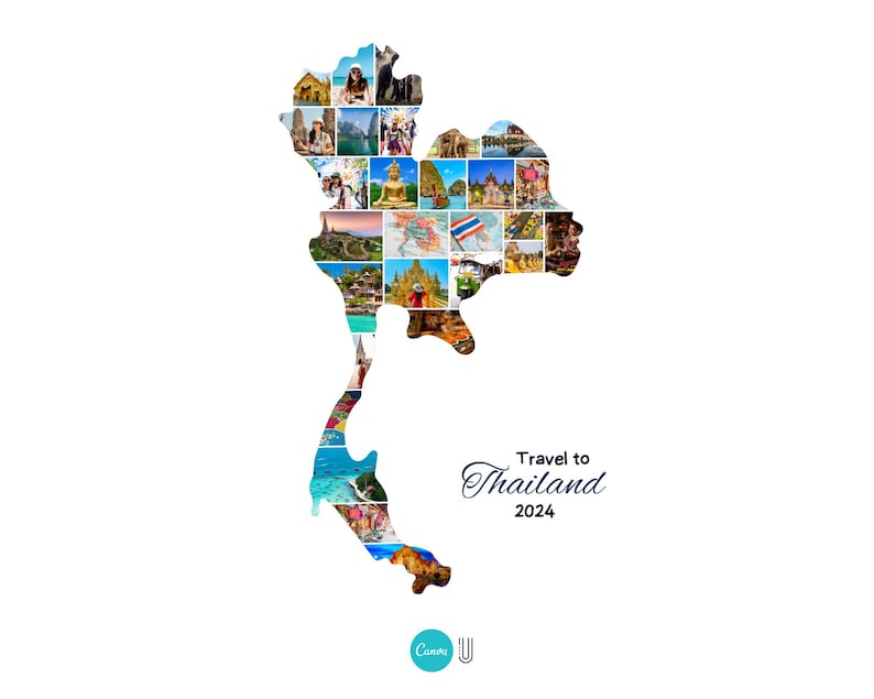 Thailand Map Photo Collage: Travel Keepsake (Digital File)