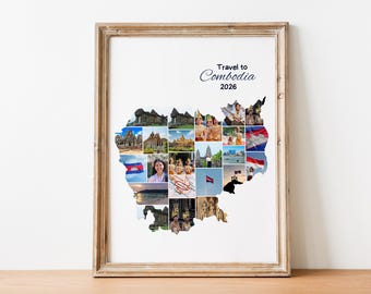 Travel Photo Collage Canva Template for Cambodia Vacation, Bali & Vietnam Travel Memories, Personalized Honeymoon Gift