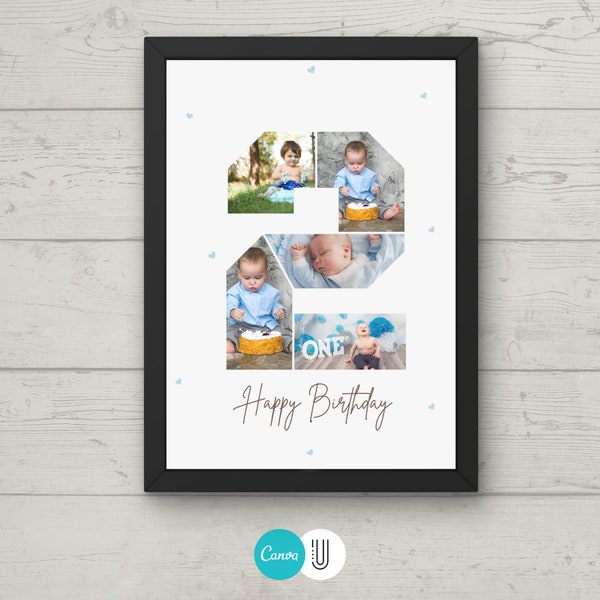 Number two,Second birthday digital download,Birthday Number 2 Collage, Second Birthday Photo, Editable 2nd Birthday Photo Template