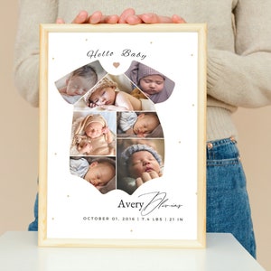 Personalized Newborn Baby Photo Collage Canva Template – Custom Family Holiday Wall Art, Editable Digital Baby Gift, Keepsake Nursery Decor