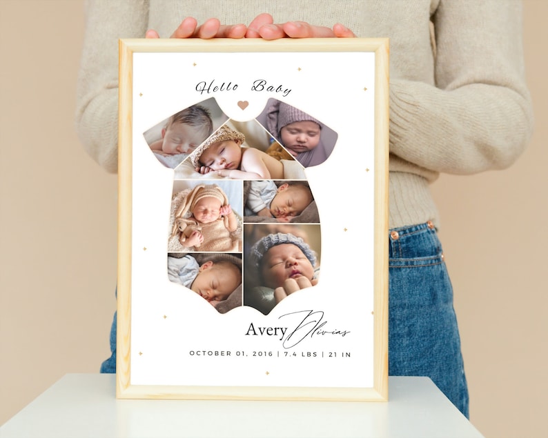 Personalized Newborn Baby Photo Collage Canva Template – Custom Family Holiday Wall Art, Editable Digital Baby Gift, Keepsake Nursery Decor