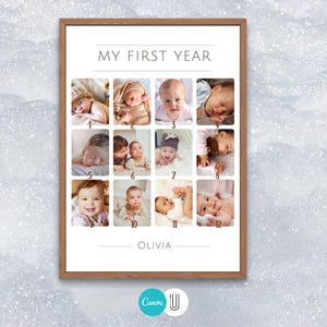 Baby's First Year Photo Collage: Custom 1st Birthday Milestone Poster (Digital File) image 2