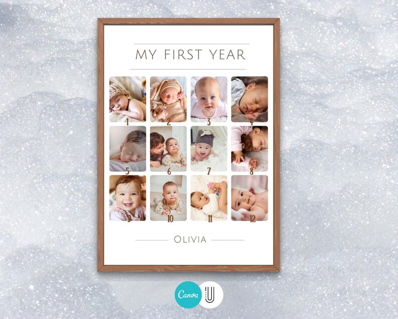 Baby's First Year Photo Collage: Custom 1st Birthday Milestone Poster (Digital File) image 2