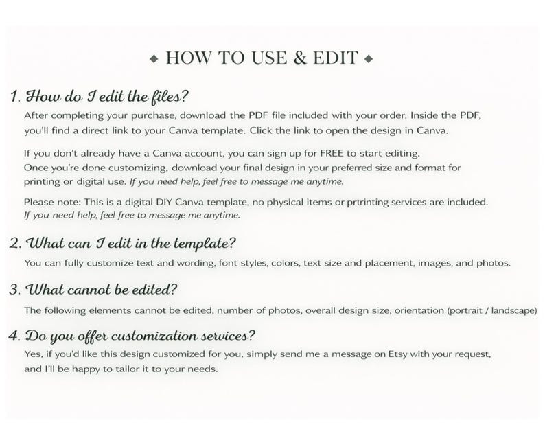 Peut inclure: Un document blanc avec du texte noir expliquant comment utiliser et modifier un mod&egrave;le num&eacute;rique. Le texte comprend des instructions sur la modification des fichiers, les options de personnalisation et ce qui ne peut pas &ecirc;tre modifi&eacute;. Le document aborde &eacute;galement les services de personnalisation.