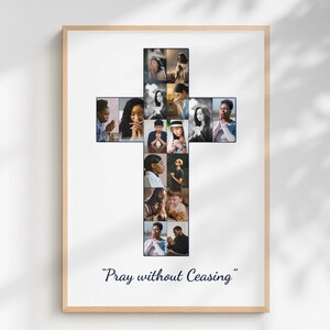 Christian Cross Photo Collage Template Canva PDF  Memorial Collage Bible Verse 1 Thessalonians