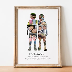 2 boys photo collage personalized best friend gift for boys friendship, BFF boys birthday gift, male friendship gift and farewell photo gift