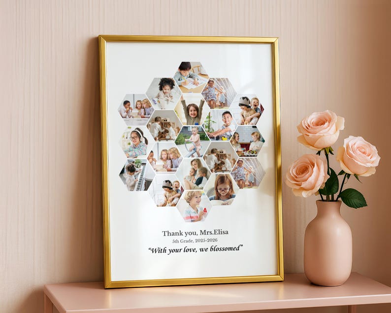 Canva,Honeycomb photo collage template,Hexagon shape collage,Teacher Appreciation gift,Thank you card