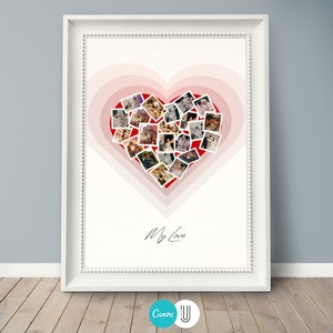 Heart shape photo collage,Wedding day,Gift for Valentines day,  Photo Collage, Gift for Anniversary DIY, Canva Photoframe,Canva Photo frames