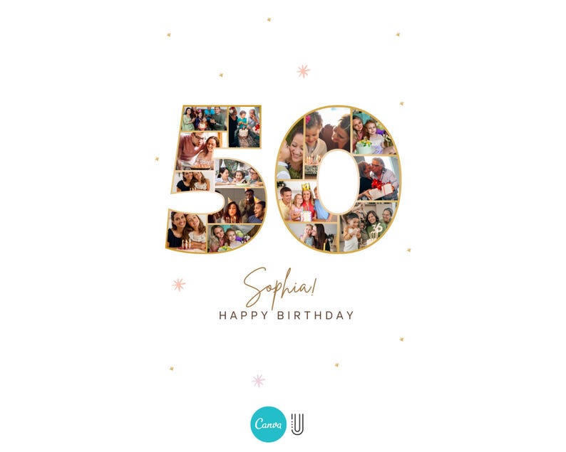 Personalized 50th Birthday Photo Collage Gift (Digital File)