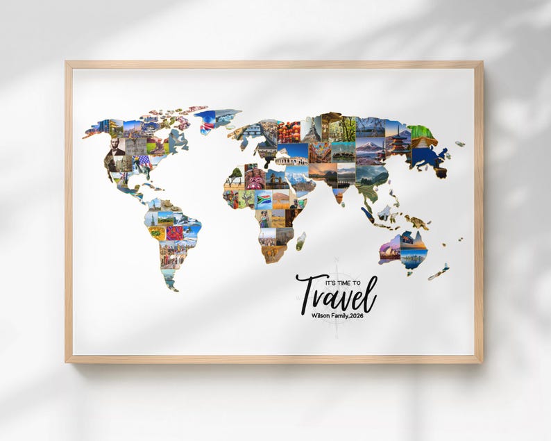 Welt Urlaub bearbeitbare Collage Foto Geschenk Europa Australien Hawaii USA UK, Weltkarte Personalisierte benutzerdefinierte Fotocollage Jubiläumsgeschenk Bild 3