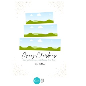 May include: A Christmas card with a green and blue layered cake design. The text reads "Merry Christmas" and "Merry Christmas and Happy New Year". The bottom of the card says "The Patterson".