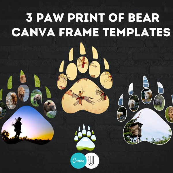 Bear Paw Canva Frame Template,Cozy Paw Print Frames,Bear Paw Frame Collection,Enchanting Bear Paw Frames,Bear Paw Inspired Frames