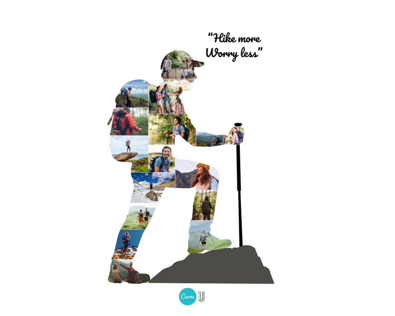 Male Hiker Photo Collage Template, Adventure Gift (Canva Template)