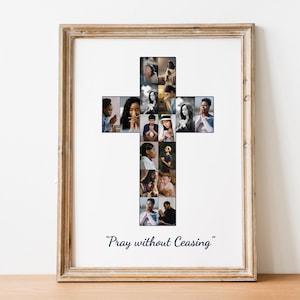 Christian Cross Photo Collage Template Canva PDF  Memorial Collage Bible Verse 1 Thessalonians