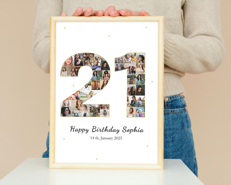 21st Birthday Photo Collage Gift: Personalized Number 21 (Digital File)
