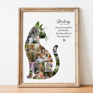 Cat Photo Collage Cat Shaped Collage Personalized Gifts for Pets Cat Lover Photo Memorial Gift for Pet Lovers Cat Family image 1