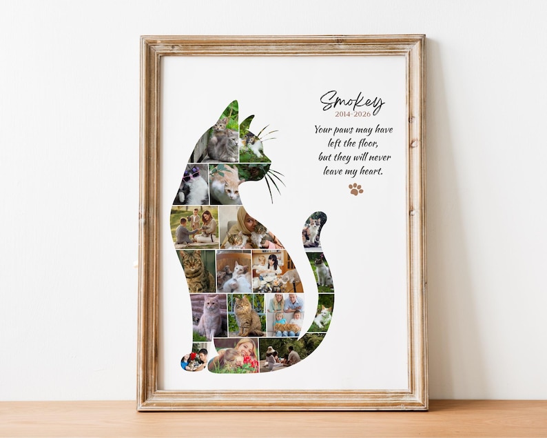 Cat Photo Collage Cat Shaped Collage Personalized Gifts for Pets Cat Lover Photo Memorial Gift for Pet Lovers Cat Family image 1
