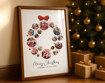 Christmas Wreath Photo Collage Canva Template (Digital Download)