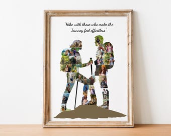 Collage de fotos de pareja excursionista Regalo para pareja excursionista Arte de senderismo en la montaña Collage de recuerdos de viaje Arte de pared para amantes de la naturaleza Regalo personalizado para él o ella