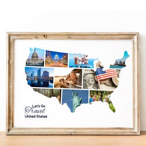 USA Fotocollage, benutzerdefinierte Fotocollage Geschenk, Amerika Urlaub, US Karte personalisiert, US Karte Fotocollage, Reisefotocollage